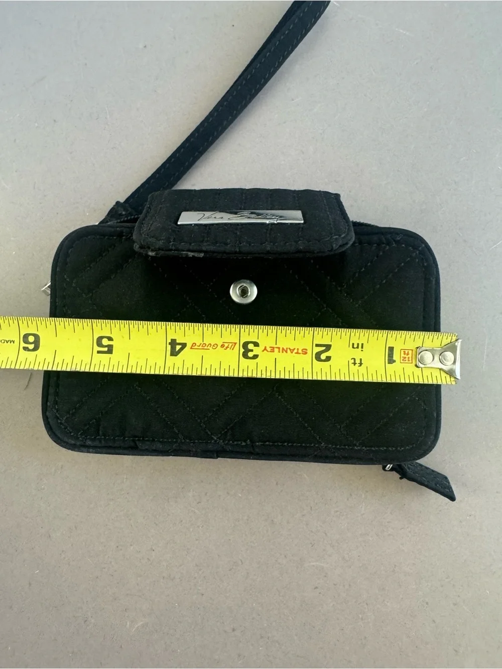 Vera Bradley Black Quilted Wristlet with Logo Plate